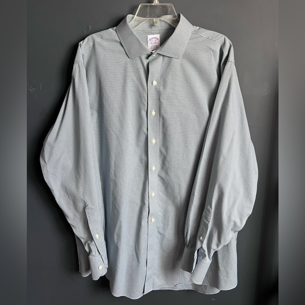 Brooks Brothers Cotton Dress Shirt XL 17.5 Inc 36 Size Green Grey Micro Pattern